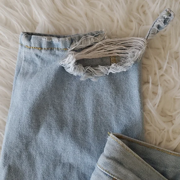 Brandy Melville Distressed Denim Pants Long Size Small - Picture 4 of 16